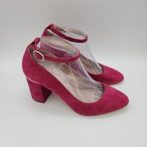 White House Black Market Bethenny Suede Block Heels  8M Ankle Strap Fuscia Glam